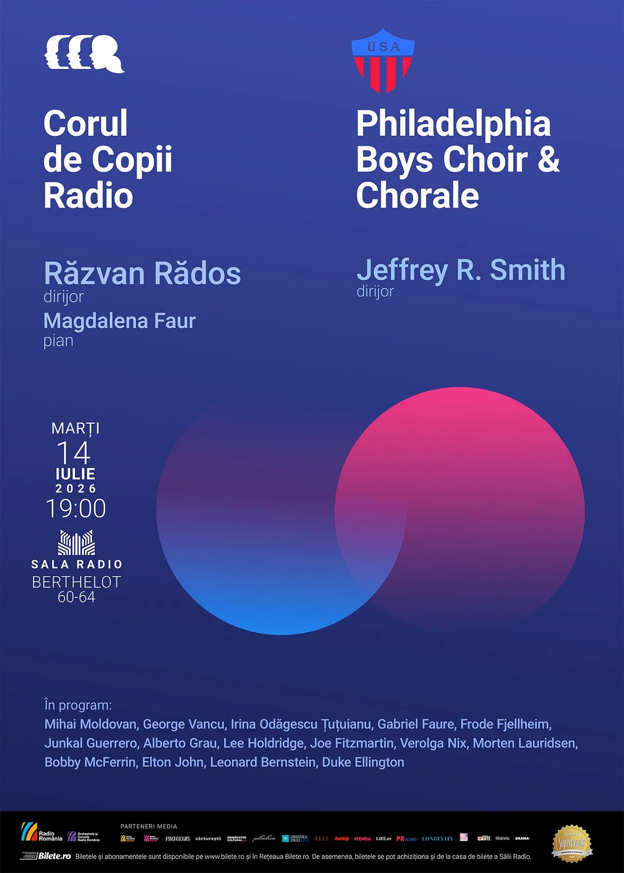 Afiș al concertului Corului de Copii Radio cu Philadelphia Boys Choir & Chorale, la Sala Radio