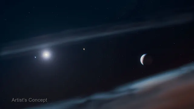 Ilustrație: o planetă gigant și steaua ei, într-o reprezentare artistică a spațiului