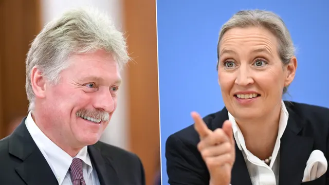 Colaj: un bărbat cu mustață, zâmbind, și o femeie cu părul scurt, blond, arătând cu degetul
