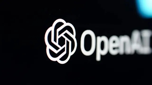 Sigla OpenAI, albă, pe un fundal negru
